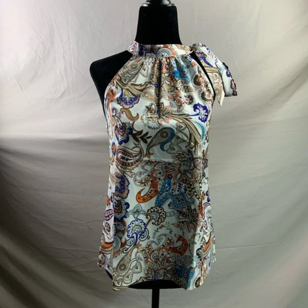 Boho Paisley Print Halter Neck Blouse - Picture 6 of 7
